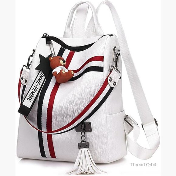 Faux Leather Travel Backpack with Luggage Strap, Adjustable Straps, Multiple main image 4